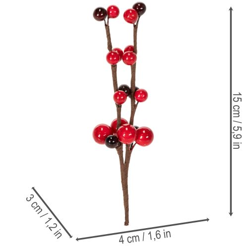Branche artificielle avec baies rouges, 15 cm, lot de 6 | Floristik24.be