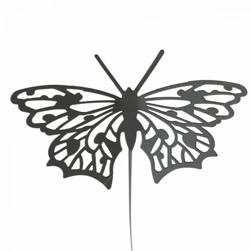 Bouchon fleur métal papillon noir 10.5×8/44cm 3pcs