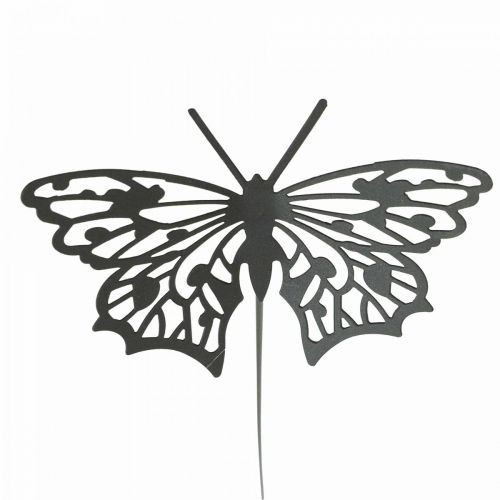 Floristik24 Bouchon de fleur en métal papillon noir 10,5×8/44cm 3 pcs
