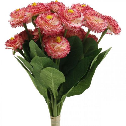 Article Fleur artificielle, bellis artificiels en bouquet, marguerites blanc-rose L32cm 10 pièces
