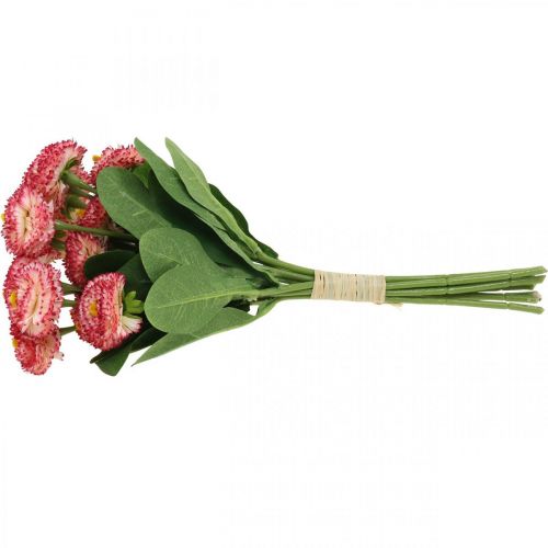 Article Fleur artificielle, bellis artificiels en bouquet, marguerites blanc-rose L32cm 10 pièces