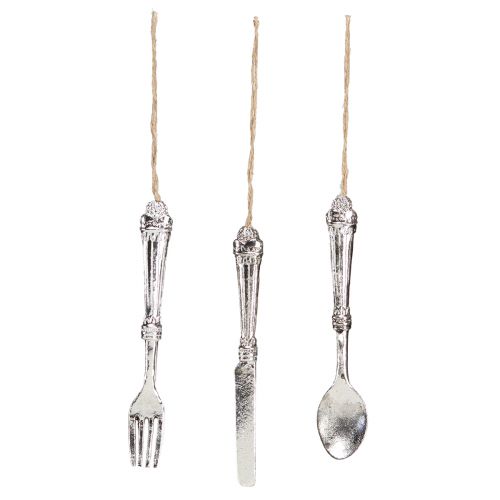 Article Décoration de couverts à suspendre aspect métal argenté 14 cm 12 pcs