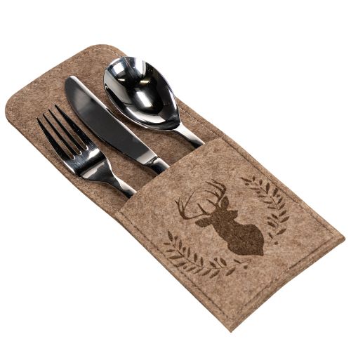 Pochette à couverts à motif cerf, en feutre, 26 cm, lot de 4
