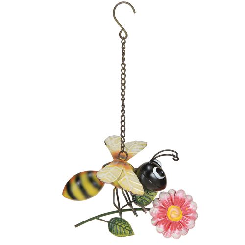 Article Décoration de jardin en métal en forme d&#39;abeille à suspendre peinte 21×21cm