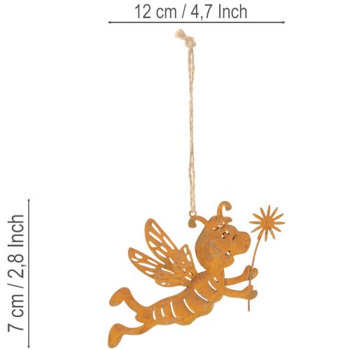 Décoration abeille suspendue, métal couleur rouille, décoration estivale, 12 cm, lot de 6 | Floristik24.be
