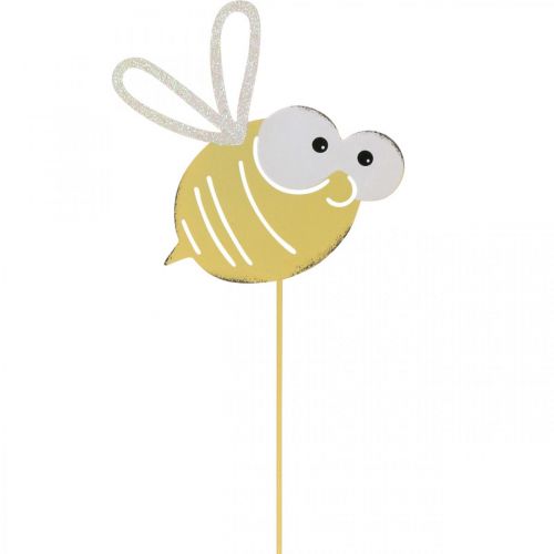 Article Abeille en prise, printemps, décoration de jardin, abeille en métal jaune, blanc L54cm 3pcs