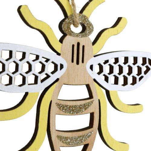 Floristik24 Décoration à suspendre abeilles jaune, blanc, bois doré décoration estivale 6 pièces