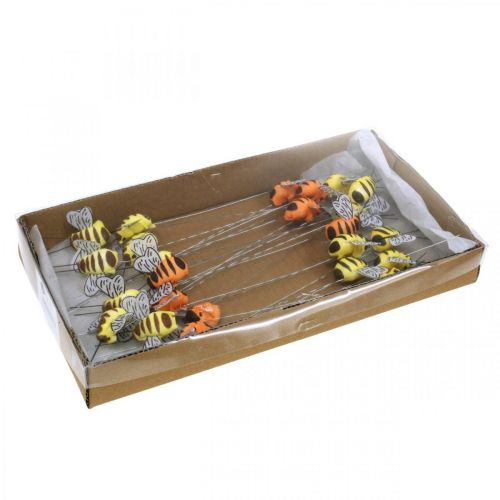 Article Abeille sur fil, bouchon de fleur, abeilles décoratives, orange printanier, jaune L4,5 cm 24 pcs