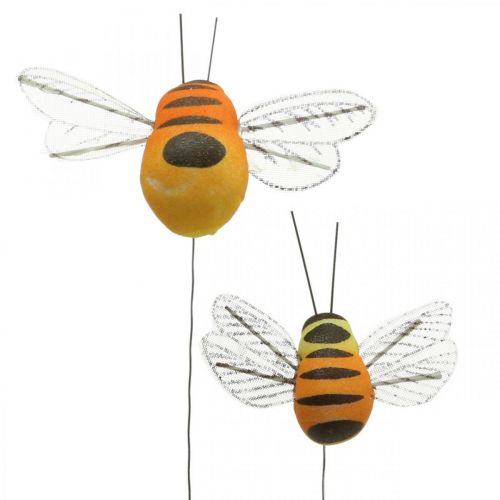 Déco abeille, décoration printanière, abeille sur fil orange, jaune B5/6.5cm 12pcs