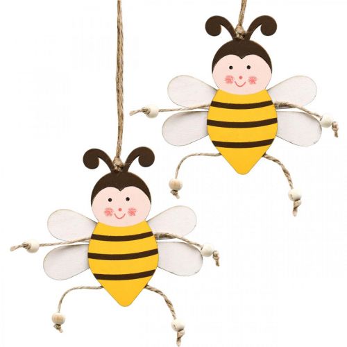 Floristik24 Abeille à suspendre, décoration printanière, pendentif en bois H9,5cm 6pcs