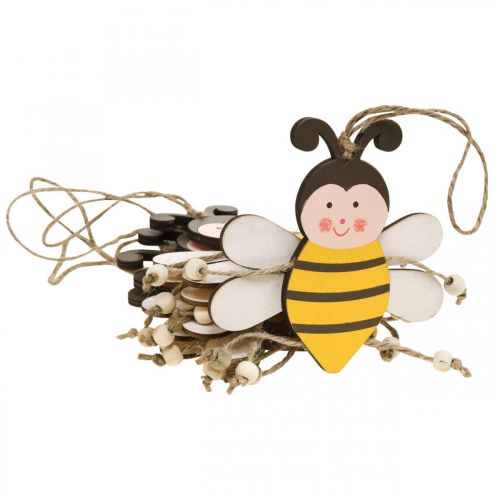Floristik24 Abeille à suspendre, décoration printanière, pendentif en bois H9,5cm 6pcs