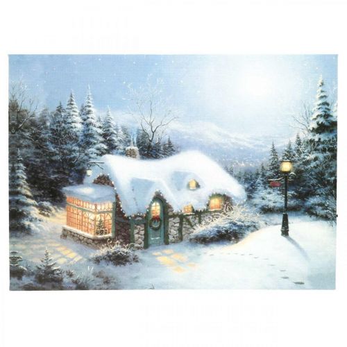 Floristik24 Paysage d&#39;hiver mural LED avec maison 38×28cm Pour batterie