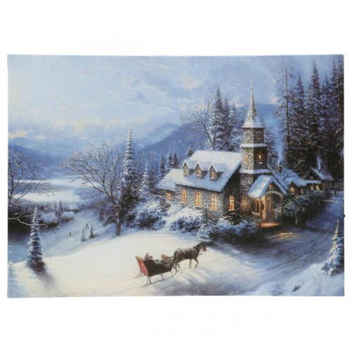 Floristik24 Paysage d&#39;hiver mural LED avec église 38×28cm Pour batterie