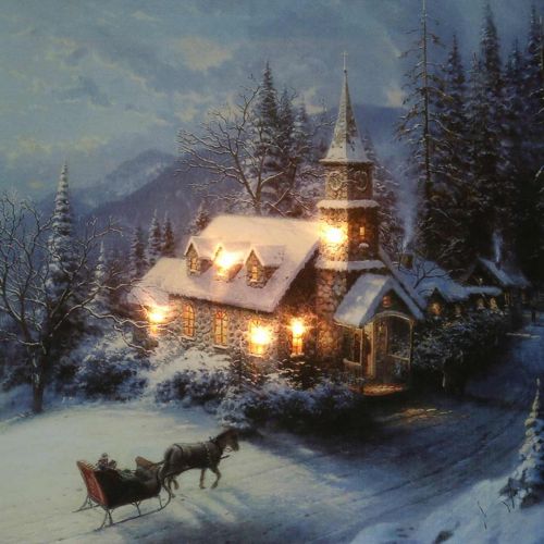 Article Paysage d&#39;hiver mural LED avec église 38×28cm Pour batterie