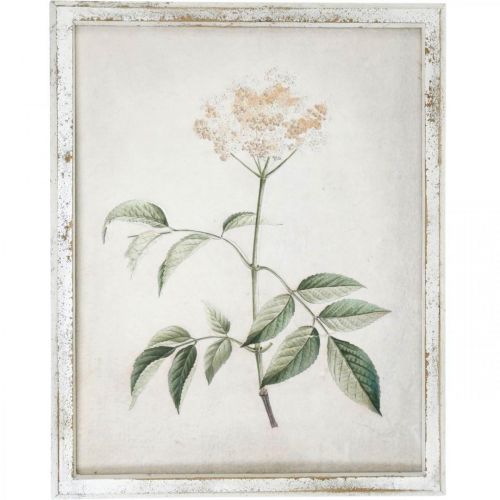 Tableau avec cadre bois shabby chic, décoration murale fleurie 40×50cm