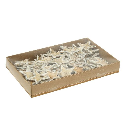 Article Étoiles de bouleau recouvertes de neige 4cm naturel 60 pcs