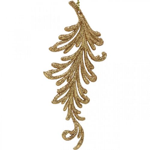 Article Pendentifs d&#39;arbre à paillettes, plumes décoratives à suspendre, décorations de Noël doré L16cm 6 pcs