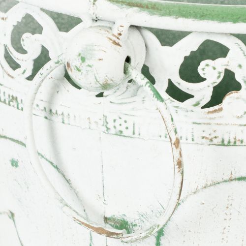 Article Pot de fleurs en métal gaufré avec poignées, blanc et vert, style shabby chic, H 22/19,5/17,5 cm, Ø 25,5/20,5/15,5 cm, lot de 3