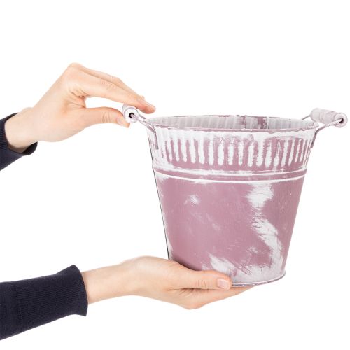 Seau en fer-blanc, délavé violet et blanc, Ø19cm H17cm, 1 pc. | Floristik24.be