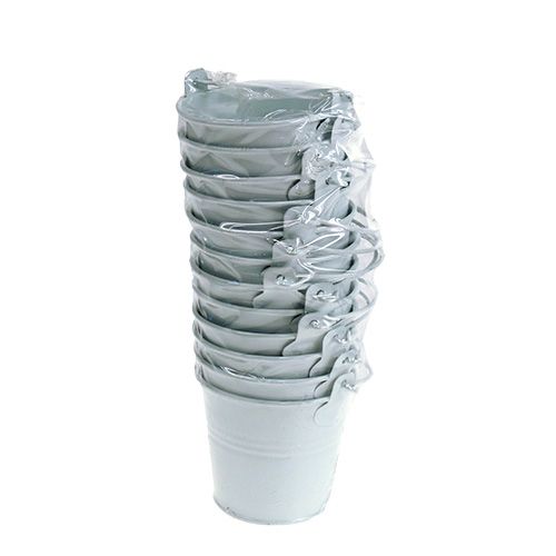 Floristik24 Seau étain blanc Ø8cm H7cm 12p