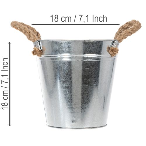 Seau en métal brillant avec poignées en corde, Ø18cm | Floristik24.be