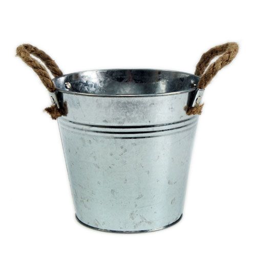 Pot de fleur seau décoratif en métal avec poignées en corde Ø20cm