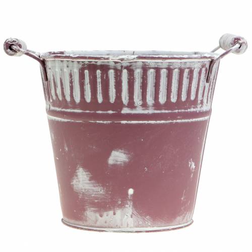 Article Seau en tôle violet blanc lavé Ø19cm H17cm 1 pièce
