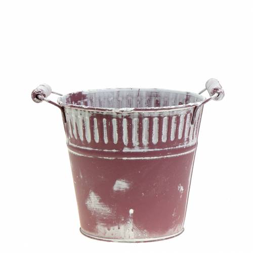 Seau en tôle violet blanc lavé Ø13cm H12cm 1 pièce | Floristik24.be