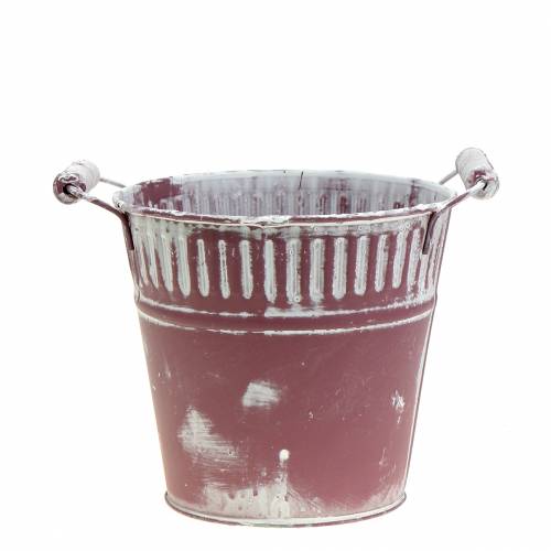 Seau en tôle violet blanc lavé Ø15cm H14,5cm 1 pièce
