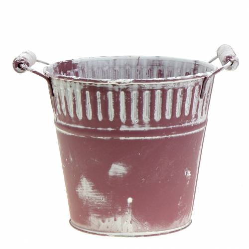 Seau en tôle violet blanc lavé Ø19cm H17cm 1 pièce