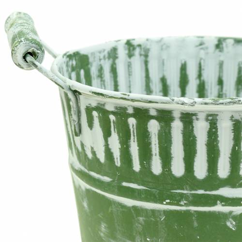 Floristik24 Seau en tôle vert blanchi à la chaux Ø19cm H17cm 1 pièce