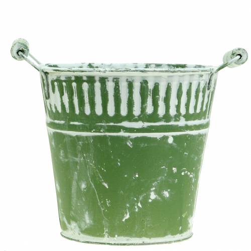 Floristik24 Seau en tôle vert blanchi à la chaux Ø19cm H17cm 1 pièce