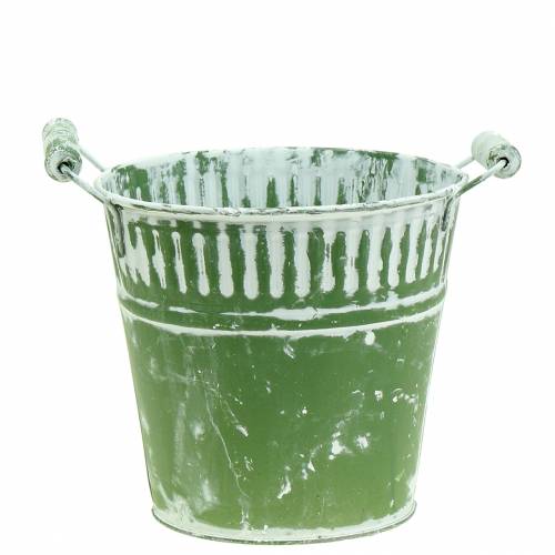 Seau en tôle vert blanchi à la chaux Ø16cm H15cm 1 pièce | Floristik24.be