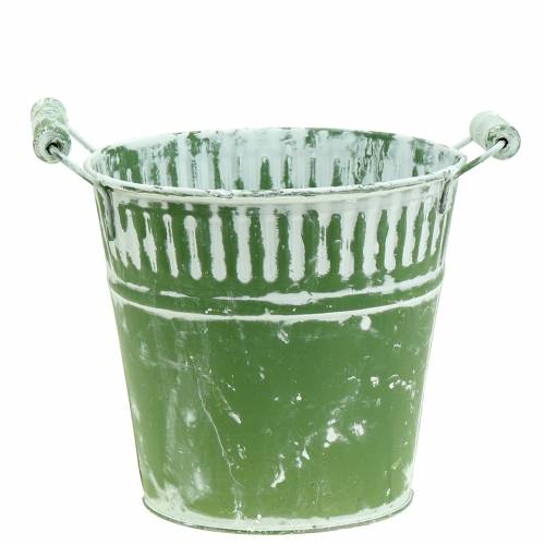 Floristik24 Seau en tôle vert blanchi à la chaux Ø19cm H17cm 1 pièce