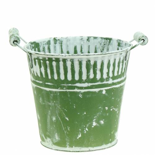 Floristik24 Seau étain vert lavé blanc Ø19cm H17cm 1pc