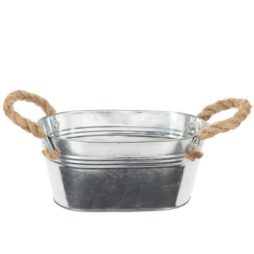 Bol en métal argenté avec anses en corde, hauteur 22 cm, hauteur 10 cm