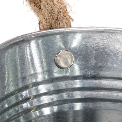 Bol en métal argenté avec anses en corde, hauteur 22 cm, hauteur 10 cm | Floristik24.be