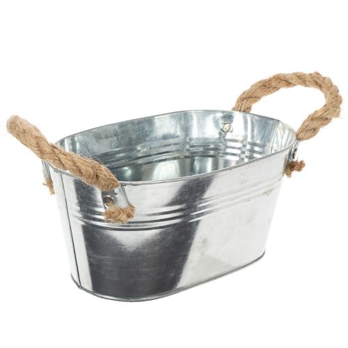 Bol en métal argenté avec anses en corde, hauteur 22 cm, hauteur 10 cm | Floristik24.be
