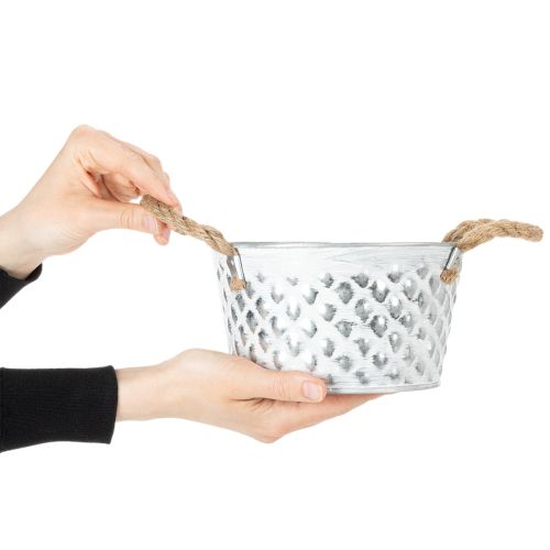 Bol en tôle avec anses en corde Ø18cm H10cm | Floristik24.be