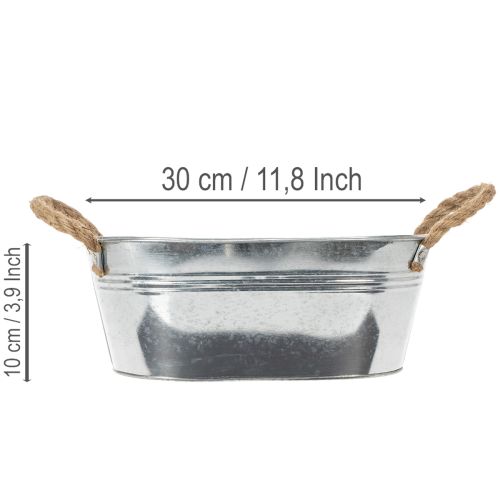 Bol ovale en étain argenté 30 cm x 17 cm x 10 cm | Floristik24.be