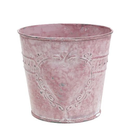 Floristik24 Pot en tôle rose ornementé délavé Ø 14 cm H. 12,5 cm