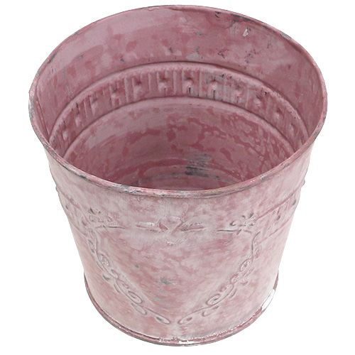 Floristik24 Pot en tôle rose ornementé délavé Ø 14 cm H. 12,5 cm