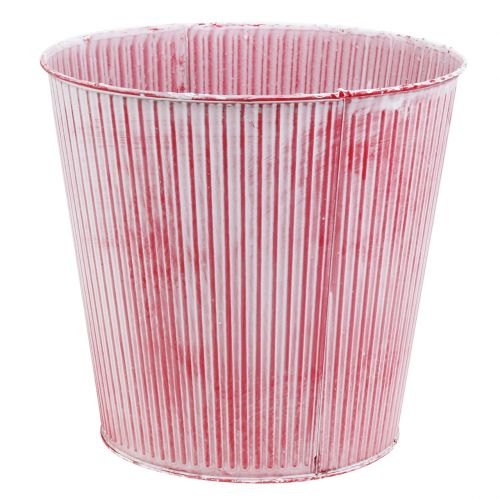 Floristik24 Pot en fer blanc rayé rouge Ø22cm H21cm