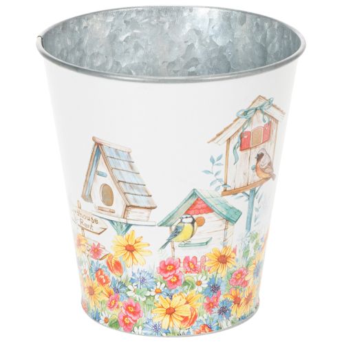 Floristik24 Pot en fer-blanc avec nichoirs, décoration estivale, jardinière H14,5 cm Ø13,5 cm