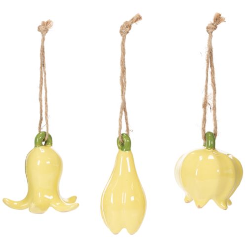 Article Pendentifs en céramique en forme de fleur, motif floral joyeux, décoration printanière, 9 cm, lot de 6