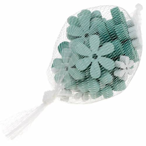 Floristik24 Décoration à disperser fleurs en bois vert, menthe, blanc à disperser 29 pcs
