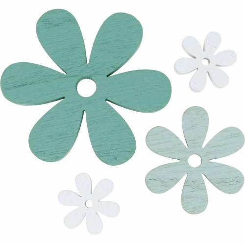 Décoration à disperser fleurs en bois vert, menthe, blanc à disperser 29 pcs