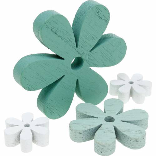 Floristik24 Décoration à disperser fleurs en bois vert, menthe, blanc à disperser 29 pcs