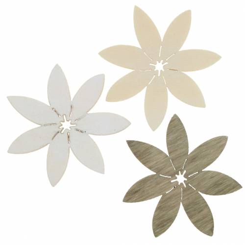 Floristik24 Fleurs en bois à disperser blanc, marron Ø4cm 72 pcs