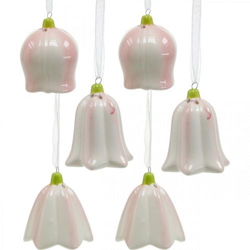 Floristik24 Cloche fleur à suspendre rose, crème décoration printanière en céramique H6cm 6pcs